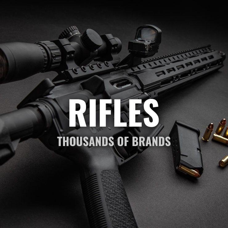 image of a rifle and bullet clip with text rifles thousands of brands